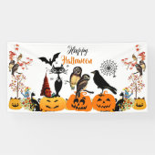 Happy Halloween Herfst Pumpkin Black Cat Owl Spook Spandoek (Horizontaal)