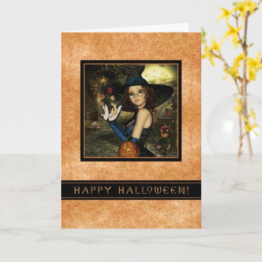 Happy Halloween - Herfstheksenbladeren Kaart (Gele Bloem)