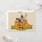 Happy Halloween-honden in pompoen Kaart (Voorkant / Achterkant in situ)