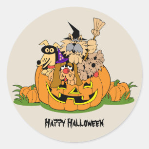 Happy Halloween-honden in pompoen Ronde Sticker