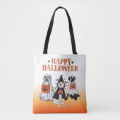 Happy Halloween Hondenspook Sinaasappel & Wit Tote Bag (Voorkant)