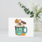 Happy Halloween Hot Chocolate Mok en Snoep Feestdagenkaart (Staand voorkant)