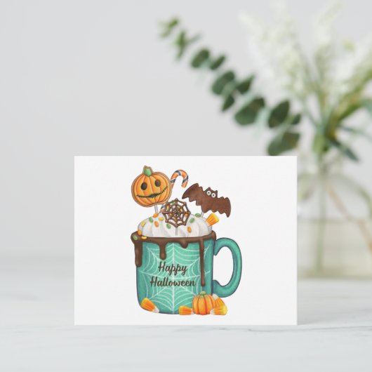 Happy Halloween Hot Chocolate Mok en Snoep Feestdagenkaart (Staand voorkant)