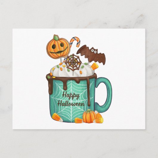 Happy Halloween Hot Chocolate Mok en Snoep Feestdagenkaart (Voorkant)