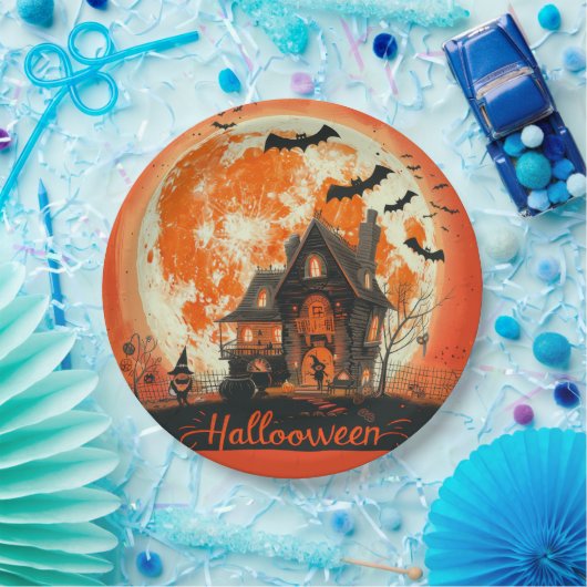 Happy Halloween House Schattige & feestelijk Hallo Papieren Bordje (Feest)