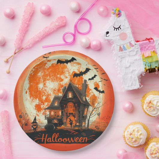 Happy Halloween House Schattige & feestelijk Hallo Papieren Bordje (Feest)