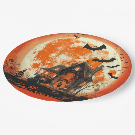 Happy Halloween House Schattige & feestelijk Hallo Papieren Bordje (Gekanteld)