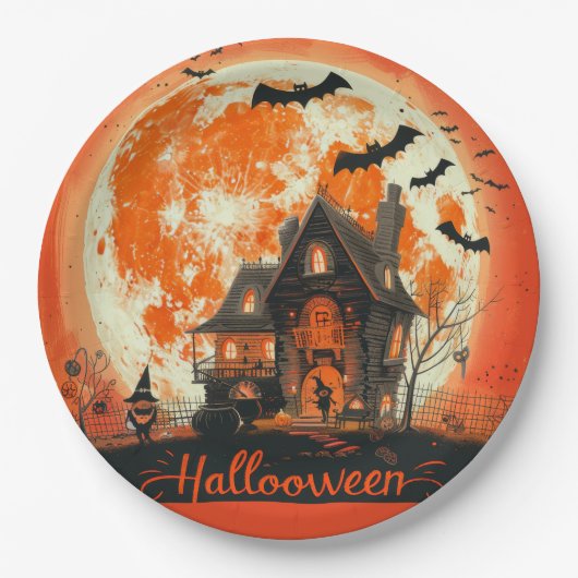 Happy Halloween House Schattige & feestelijk Hallo Papieren Bordje (Voorkant)