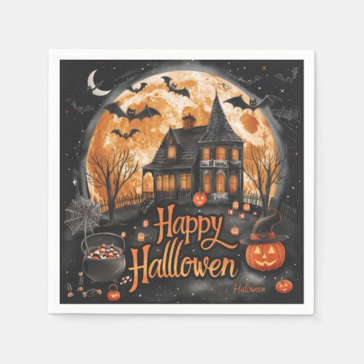 Happy Halloween House Schattige & feestelijk Hallo Servet (Voorkant)