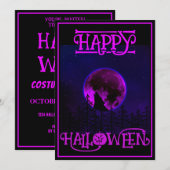 Happy Halloween Howling Dog Paarse Moon Kaart (Voorkant / Achterkant)
