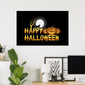 Happy Halloween Howling Wolf Poster (Thuiskantoor)