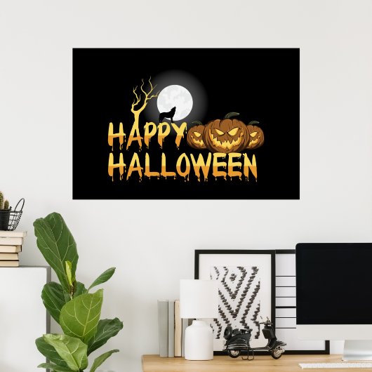 Happy Halloween Howling Wolf Poster (Thuiskantoor)