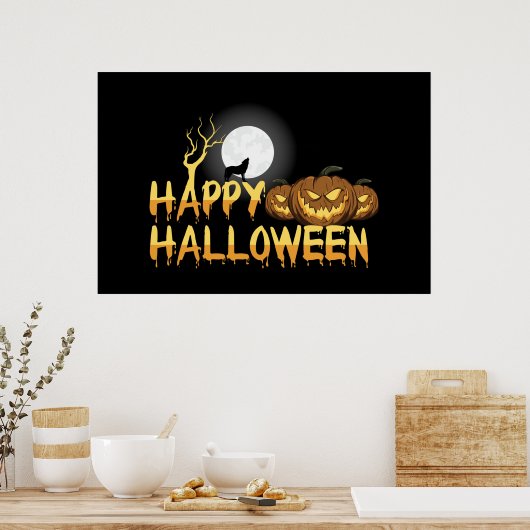 Happy Halloween Howling Wolf Poster (Keuken)