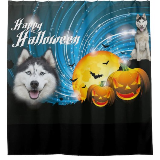 Happy Halloween Husky Douchegordijn (Voorkant)