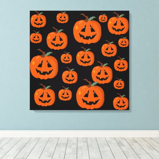 Happy Halloween Jack O Lantaarn Illustratieve Kuns Canvas Afdruk (Insitu (Houten vloer))