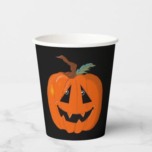 Happy Halloween Jack O Lantaarn Illustratieve Kuns Papieren Bekers (Voorkant)