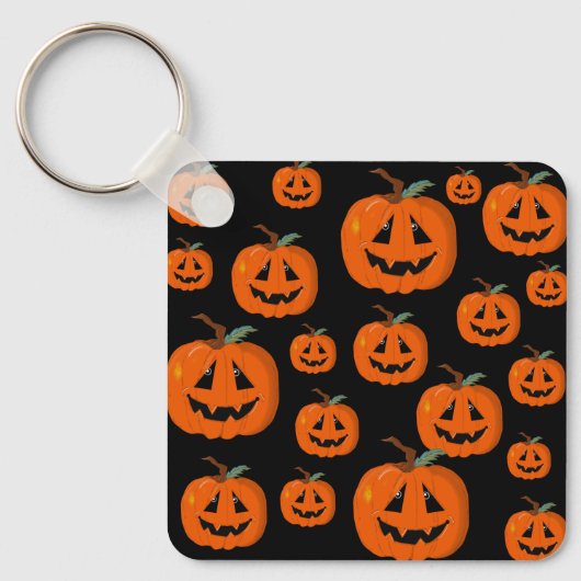 Happy Halloween Jack O Lantaarn Illustratieve Kuns Sleutelhanger (Voorkant)