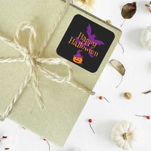 Happy Halloween Jack O Lantern Black Vierkante Sticker