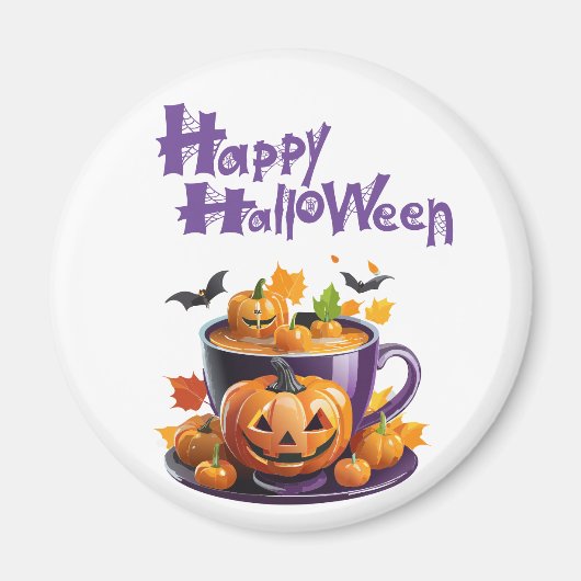 Happy Halloween Jack-O-Lantern Brew Cup Magneet (Voorkant)