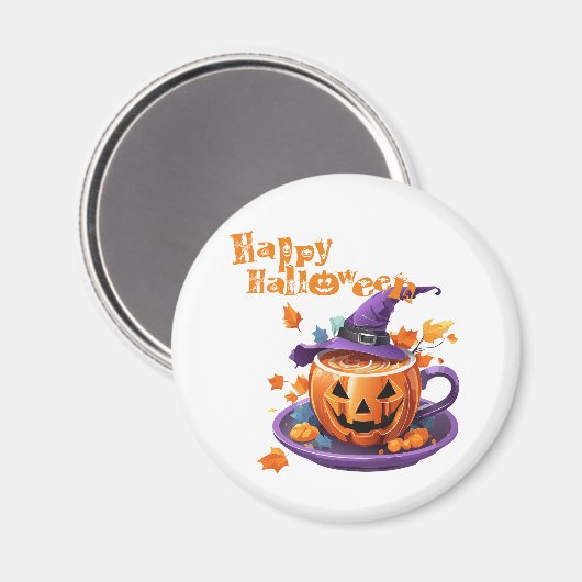 Happy Halloween Jack-O-Lantern Brew Cup Magneet (Voorkant / Achterkant)