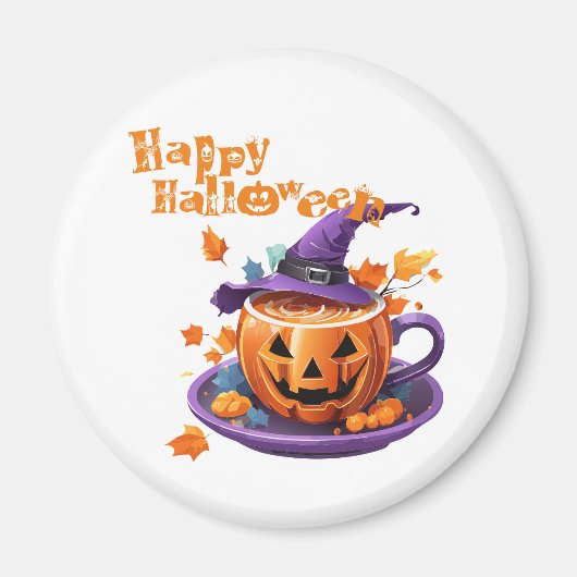 Happy Halloween Jack-O-Lantern Brew Cup Magneet (Voorkant)