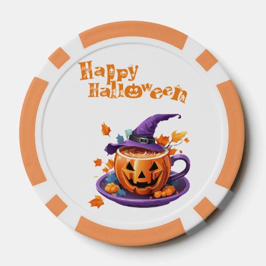 Happy Halloween Jack-O-Lantern Brew Cup Poker Chips (Achterkant)