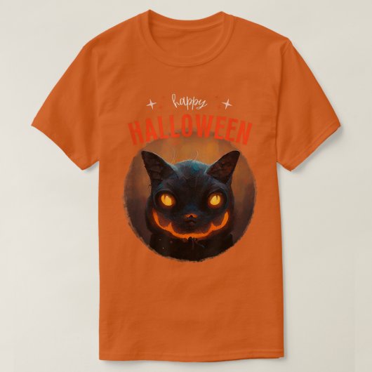 Happy Halloween Jack o Lantern Cat T-shirt (Design voorkant)