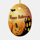 Happy Halloween Jack O' Lantern en Haunted House Keramisch Ornament (Voorkant)