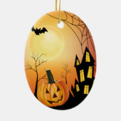 Happy Halloween Jack O' Lantern en Haunted House Keramisch Ornament (Achterkant)