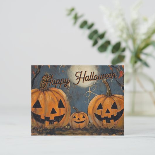 Happy Halloween Jack O' Lantern Glow Briefkaart (Staand voorkant)