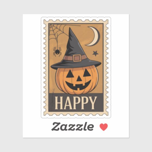 "Happy Halloween" Jack-o'-Lantern Heksenhoed Stemp Sticker (Vel)