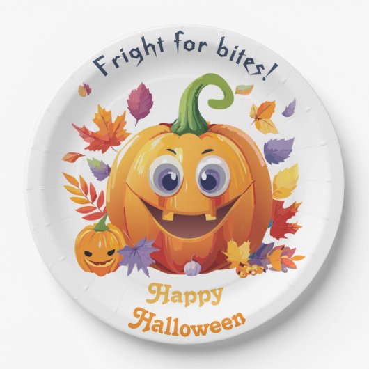 Happy Halloween Jack-O-Lantern On Pile Of Leaves Papieren Bordje (Voorkant)