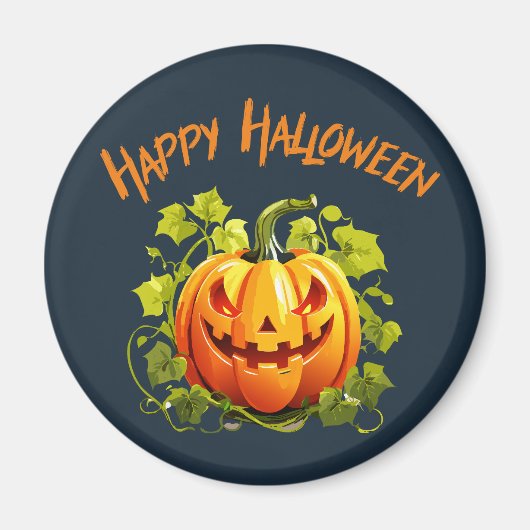 Happy Halloween Jack-O-Lantern on Vine Magneet (Voorkant)