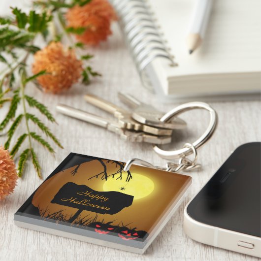 Happy Halloween Jack O Lantern Pumpkins Sleutelhanger (Voorkant Rechts)