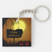 Happy Halloween Jack O Lantern Pumpkins Sleutelhanger (Achterkant)