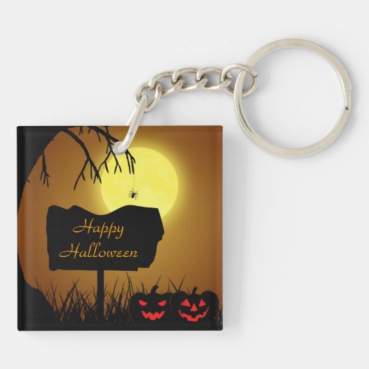 Happy Halloween Jack O Lantern Pumpkins Sleutelhanger (Achterkant)