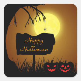 Happy Halloween Jack O Lantern Pumpkins Vierkante Sticker