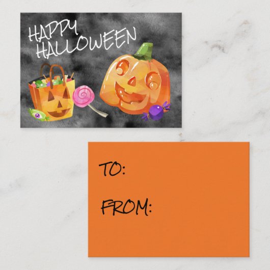 Happy Halloween Jack O' Lantern Snoep Oranje Black Notitiekaartje (Voorkant / Achterkant)