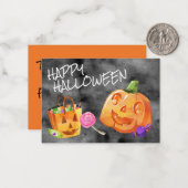 Happy Halloween Jack O' Lantern Snoep Oranje Black Notitiekaartje (Voorkant / Achterkant in situ)