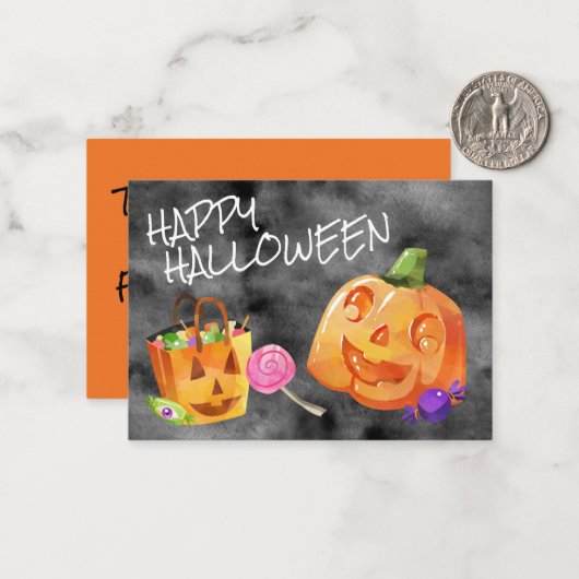 Happy Halloween Jack O' Lantern Snoep Oranje Black Notitiekaartje (Voorkant / Achterkant in situ)