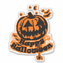 Happy Halloween Jack O Lantern Spider Sticker