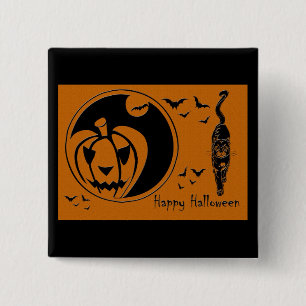 happy halloween jack o lantern vierkante button 5,1 cm