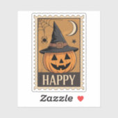 Happy Halloween" Jack-o'-Lantern Witch Hat Stamp Sticker (Vel)