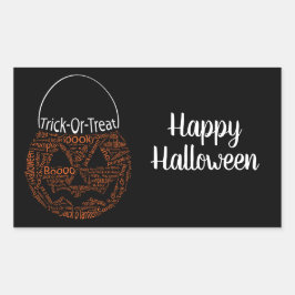 Happy Halloween Jack O Lantern Word Art Oranje Rechthoekige Sticker