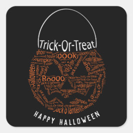 Happy Halloween Jack O Lantern Word Art Oranje Vierkante Sticker