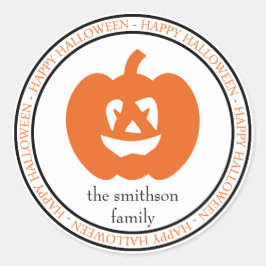 Happy Halloween Jack-O-Lantern (Zwart / Sinaasappe Ronde Sticker