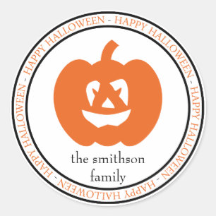 Happy Halloween Jack-O-Lantern (Zwart / Sinaasappe Ronde Sticker