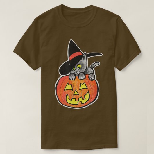 Happy Halloween JackO'Lantern Black Kitty Cat Witc T-shirt (Design voorkant)