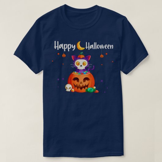 Happy Halloween JackOLantern Pumpkin Cat Funny Hal T-shirt (Design voorkant)