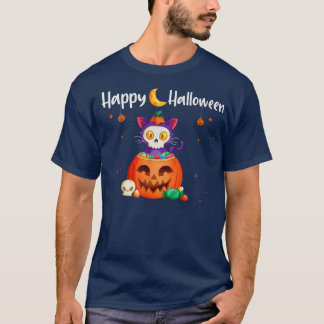 Happy Halloween JackOLantern Pumpkin Cat Funny Hal T-shirt
